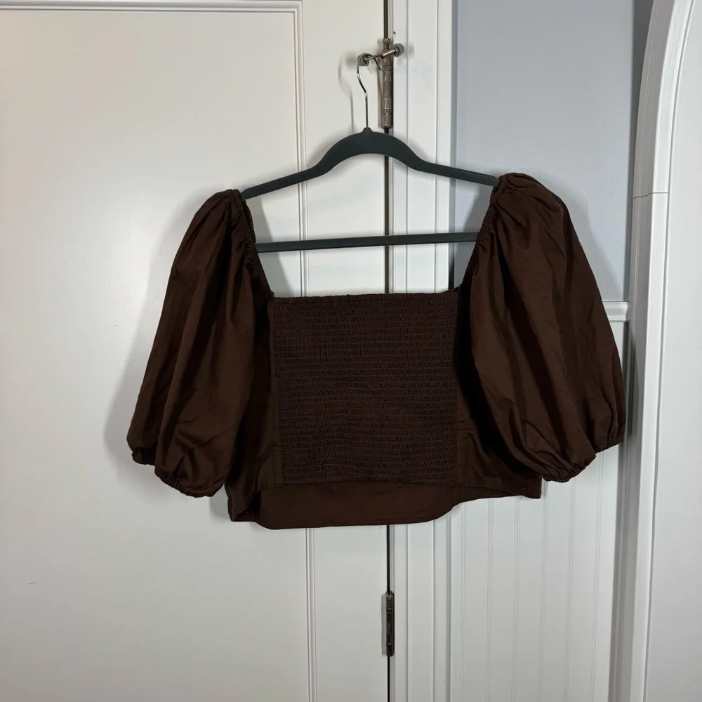 Abercrombie & Fitch cotton Puff Sleeve Smocked Back‎ Crop Top Brown Size XL